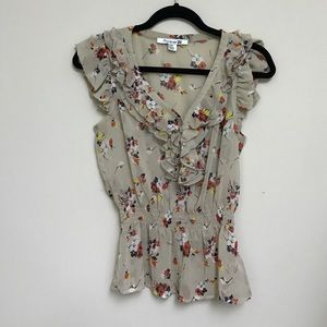 Beige floral ruffle blouse