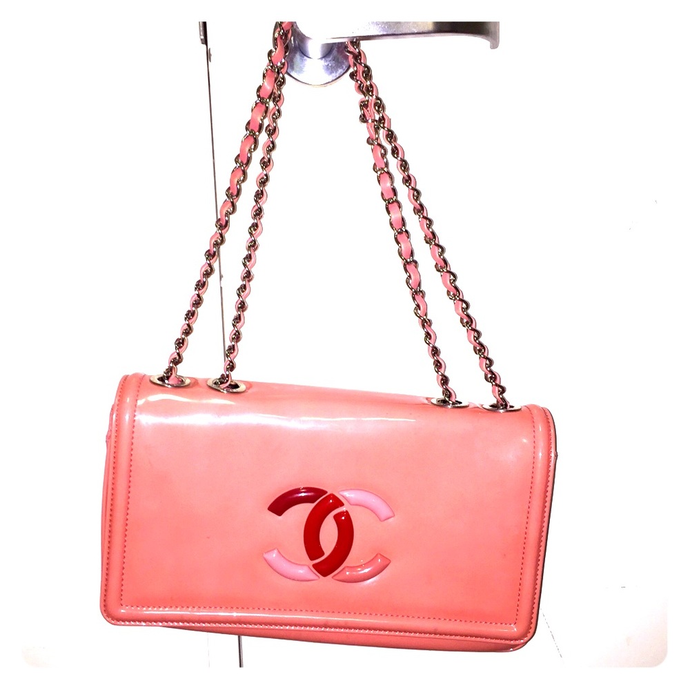 Authentic Pink Patent Lipstick Chanel Bag