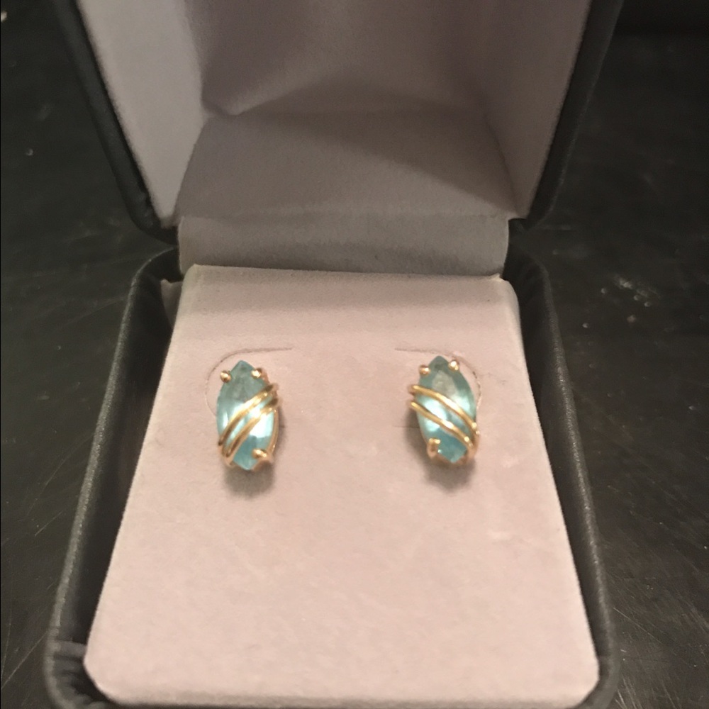 14K gold and blue topaz earrings