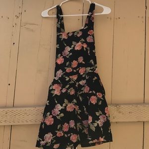 Silky floral overalls romper