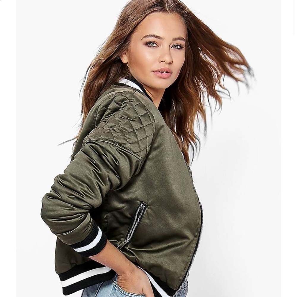 Military green bomber jacket