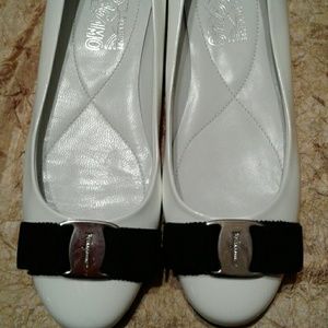 White Ferragamo Baby Doll Flats