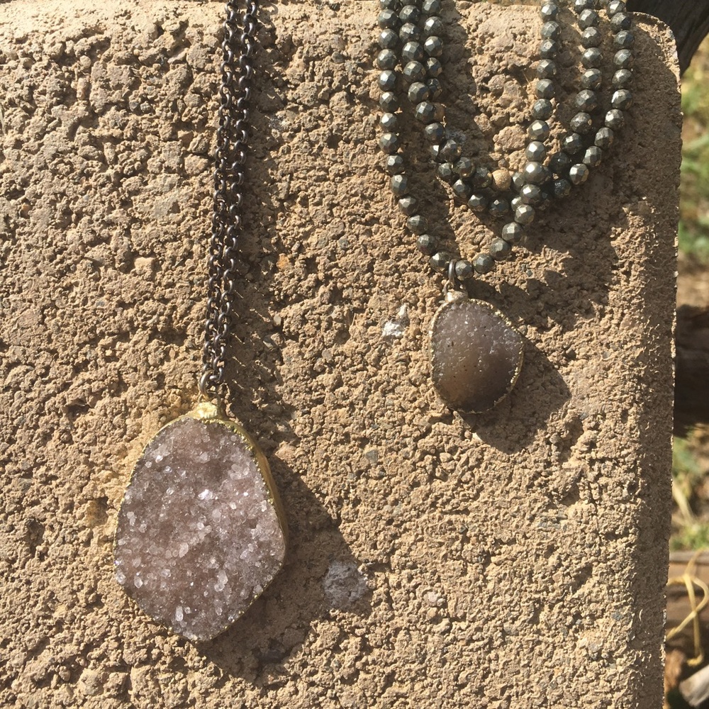 Druzy necklace and 3 bracelet set