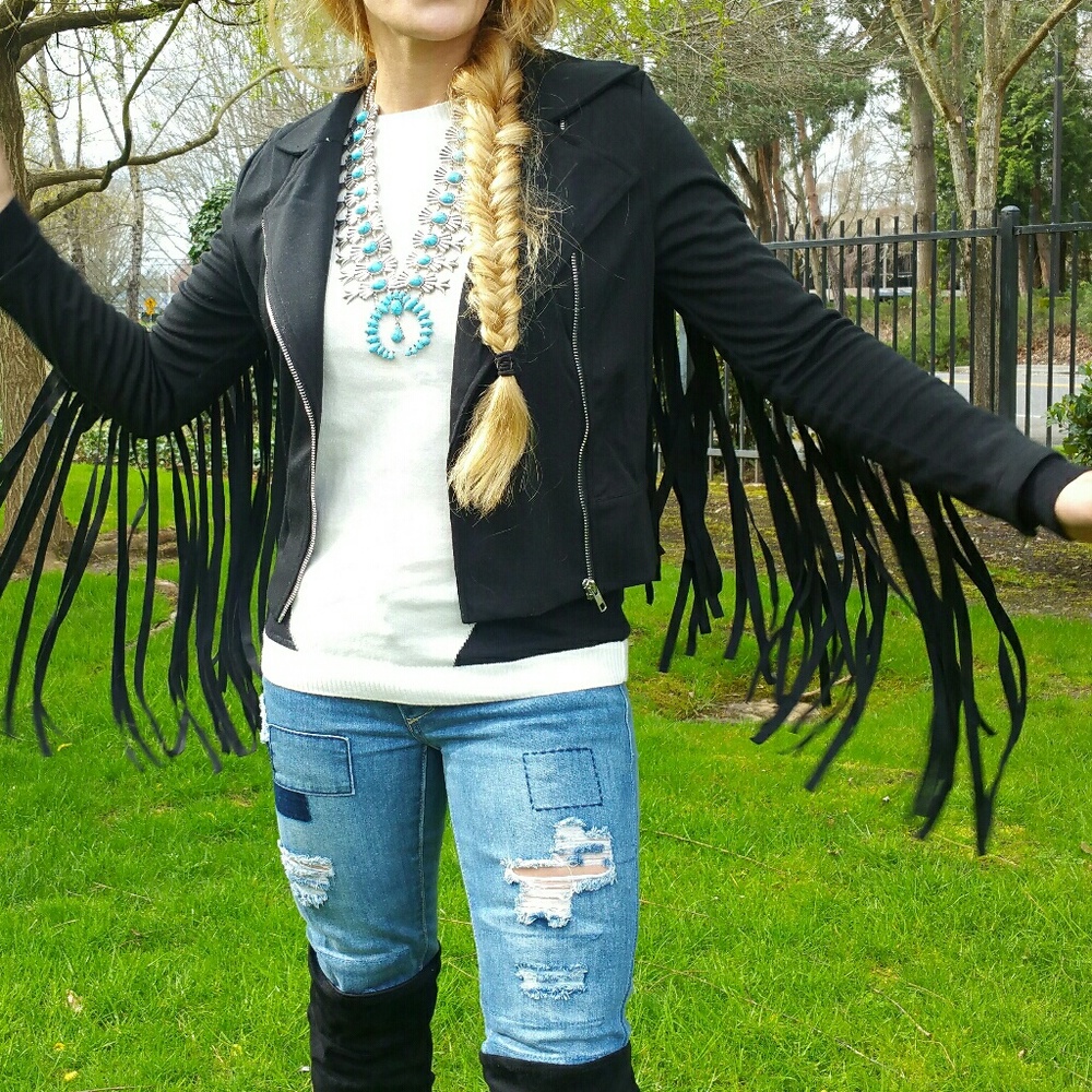 FRINGED detail Moto jacket - Picture 2 of 4