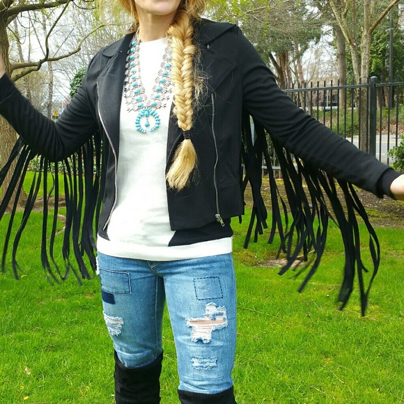 FRINGED detail Moto jacket - Picture 2 of 4