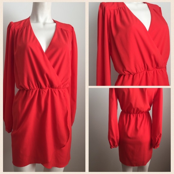 Honey Punch Dresses & Skirts - Red Faux Wrap Dress