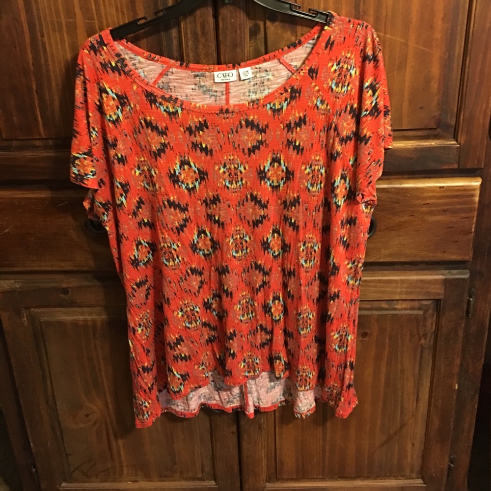 Aztec orange, brown and turquoise shirt