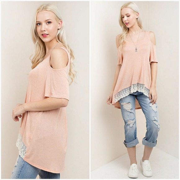 Cold Shoulder Lace Bottom Tee - Picture 2 of 5