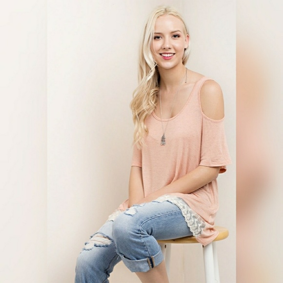 Cold Shoulder Lace Bottom Tee - Picture 3 of 5