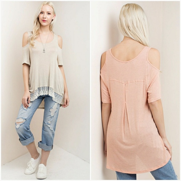 Cold Shoulder Lace Bottom Tee - Picture 2 of 5