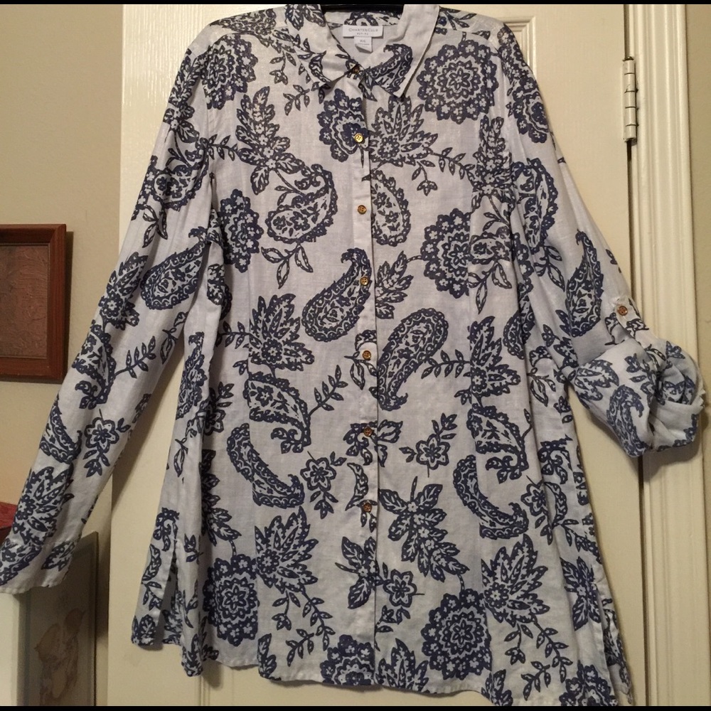 Charter Club shimmery navy & white blouse