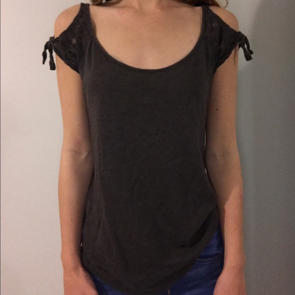 Grey cold shoulder top