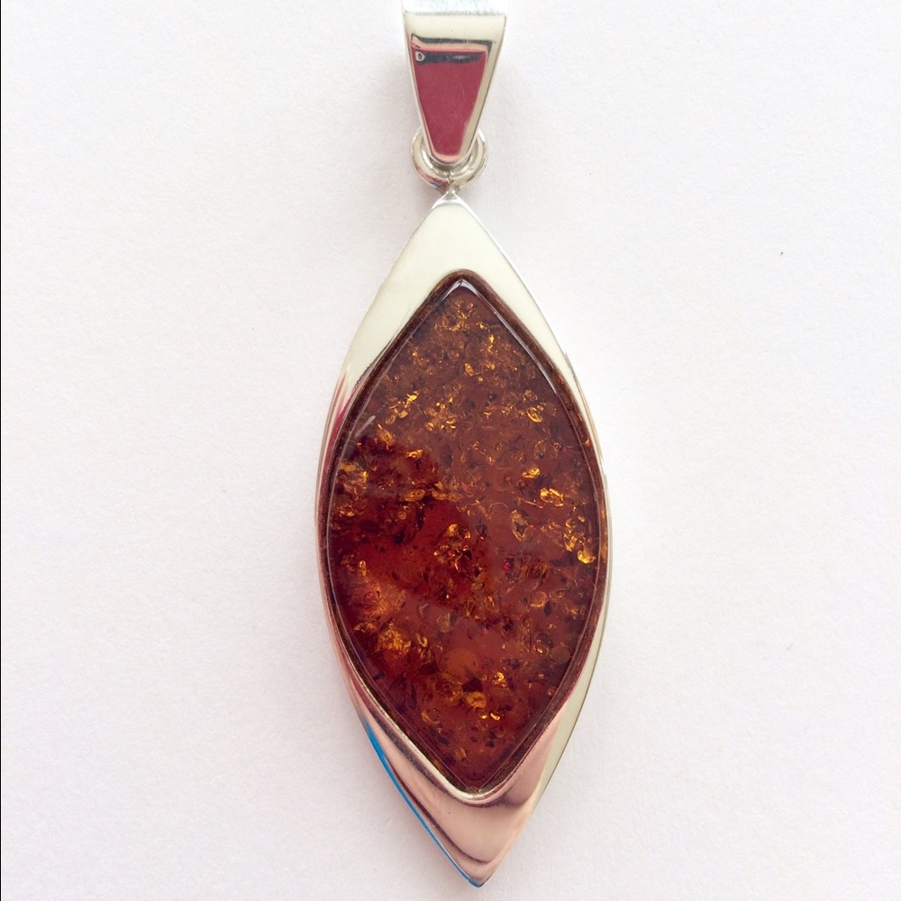 NEW- 925 Sterling Silver Pendant with Amber