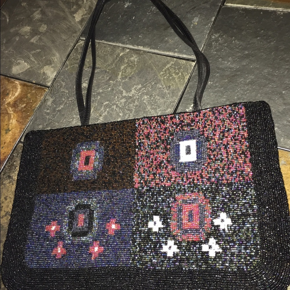 Y & S Original Black Beaded Handbag Purse NICE 👛