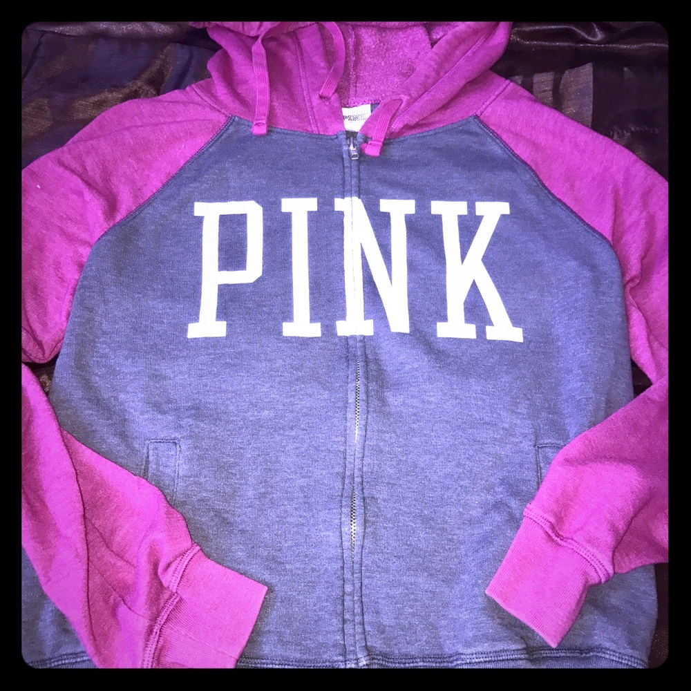 Sale🎉Victoria Secret PINK logo zip hoddie Sz s - Picture 1 of 4