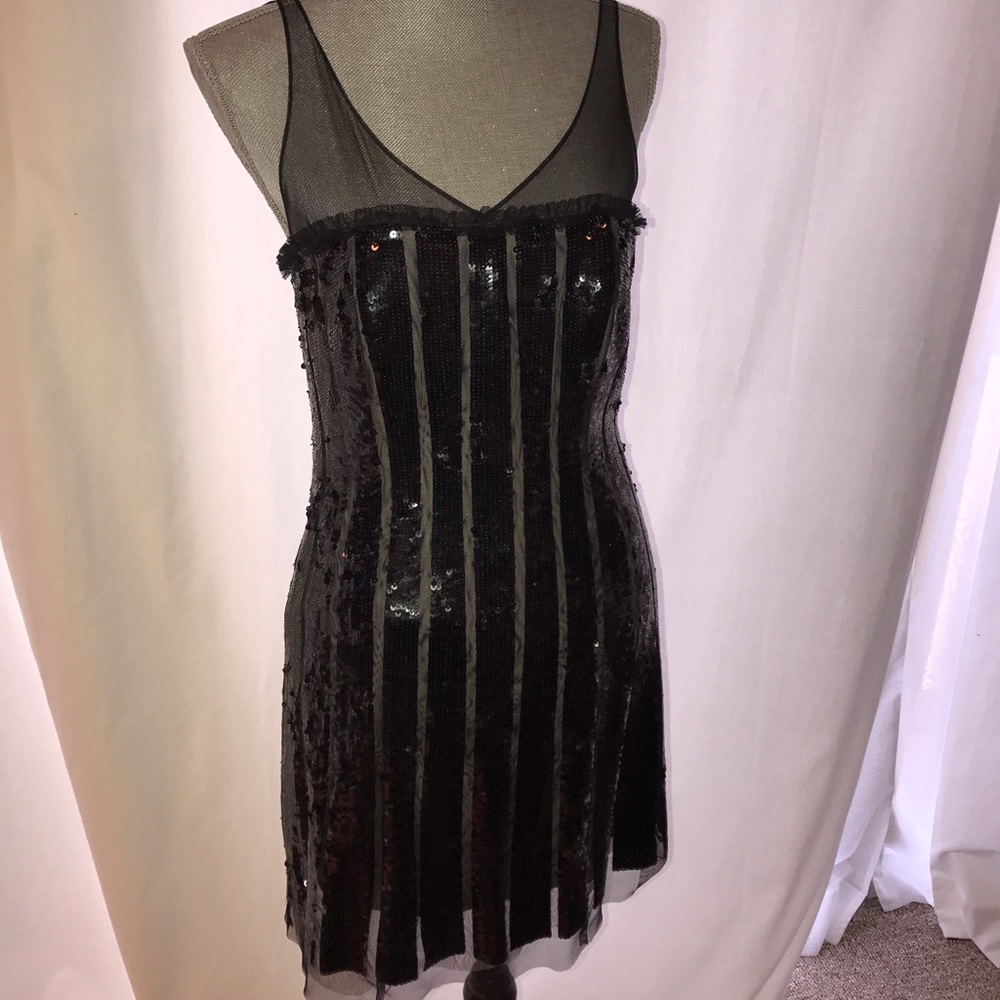 BCBG Black Sequined Gatsby Dress