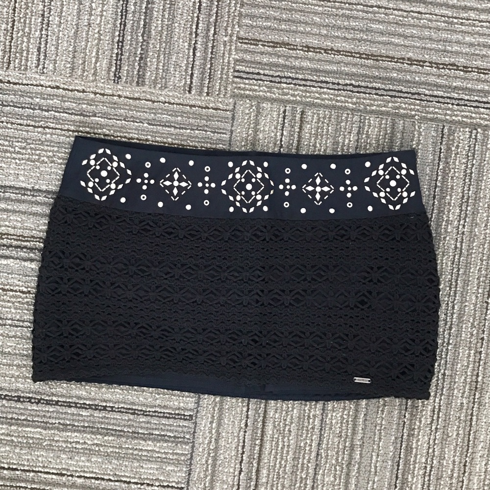 Embellished-band, crocheted, mini skirt