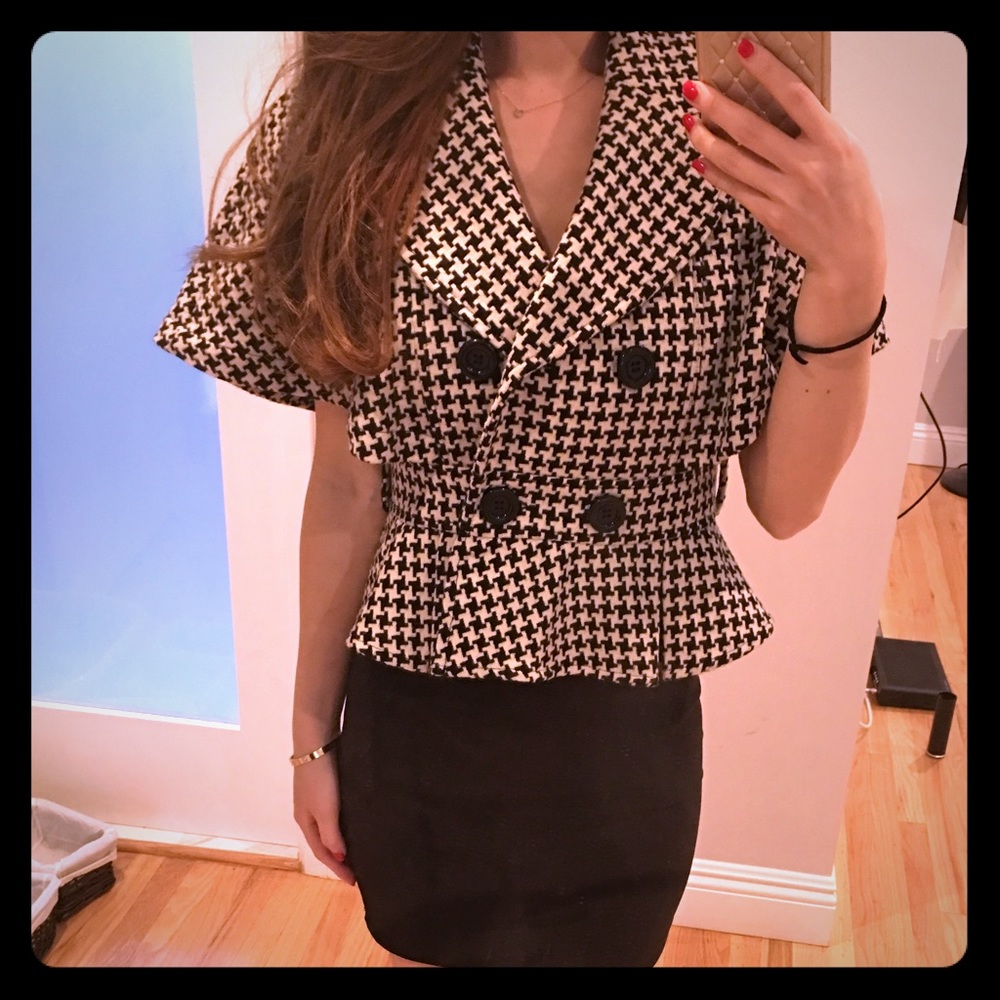 Houndstooth short sleeve cape jacket coat tweed