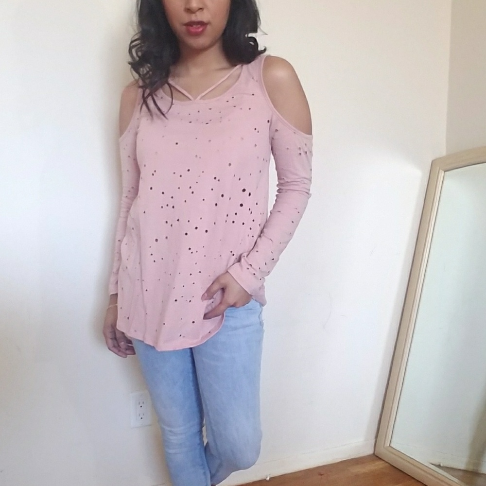 DUSTY PINK DISTRESSED TOP - Picture 2 of 2