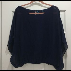 Alice and Olivia Batwig Silk Navy Blouse - Size S