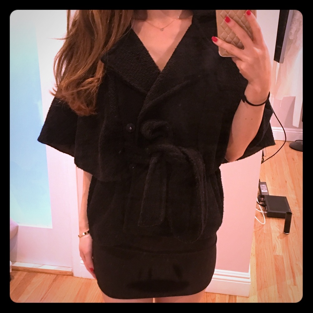 Elegant jacket coat kimono half sleeve cape black