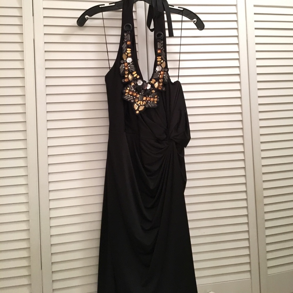 Halter dress with embellishments.
