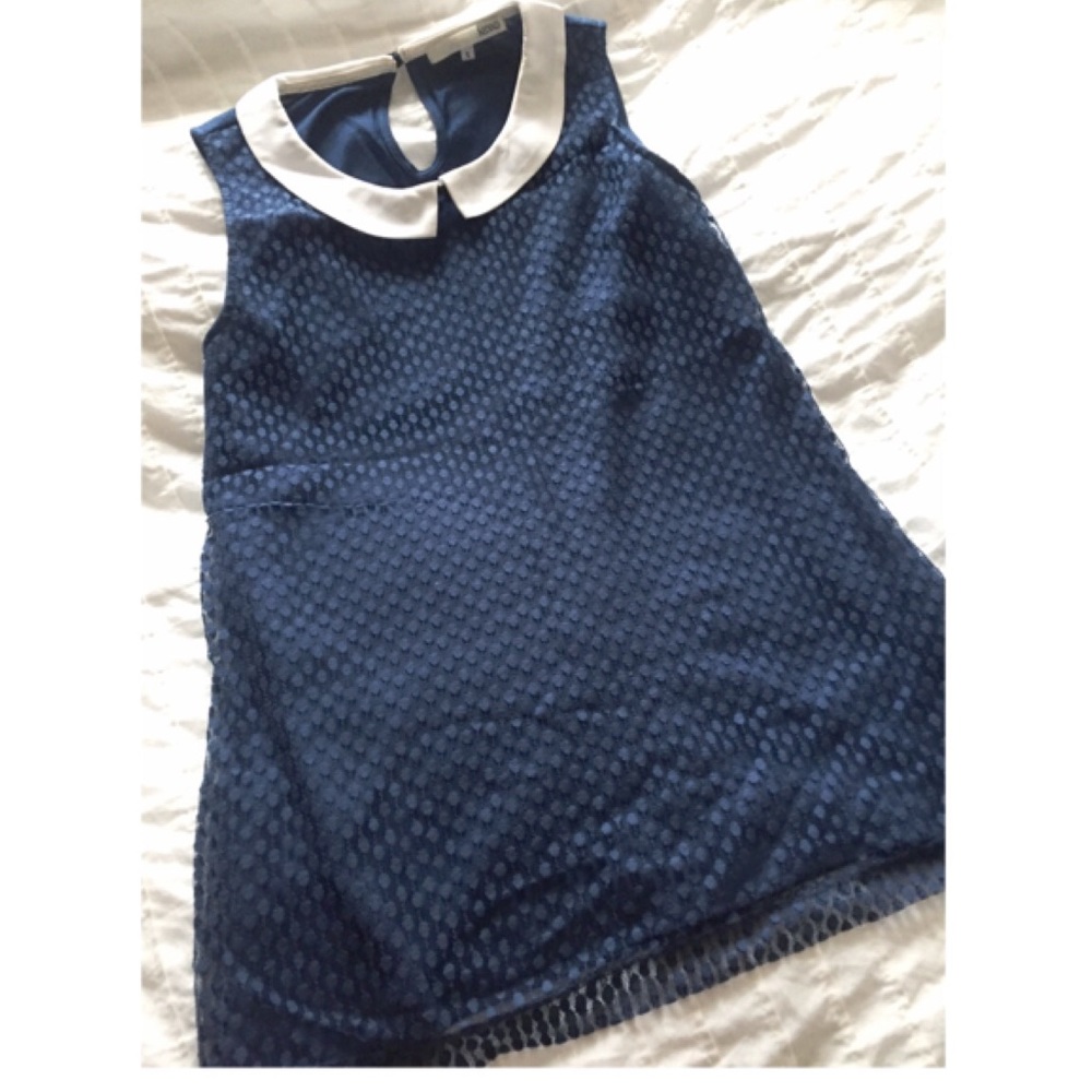 2 for $20: Navy blue Swiss dot blouse with Peter Pan collar
