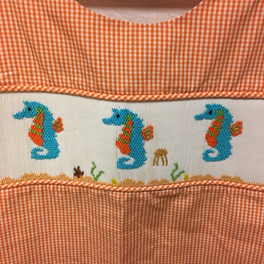 Orange and White Gingham Smocked Seahorse Dress