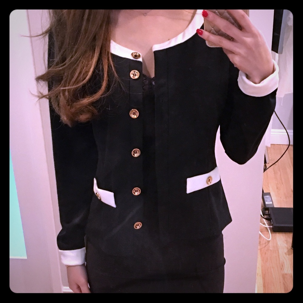 Classy black white cc cardigan sweater buttons