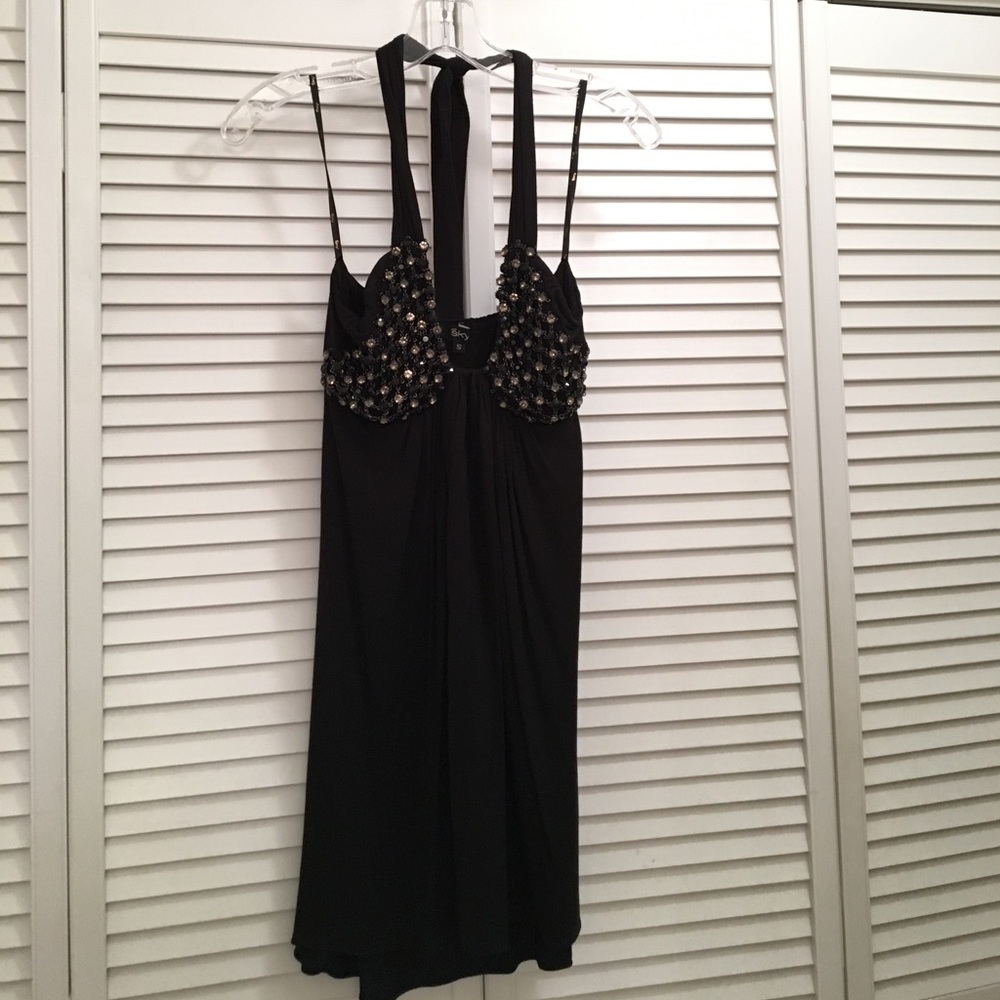 Sky black halter dress