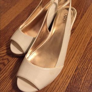 Cream sling back wedges