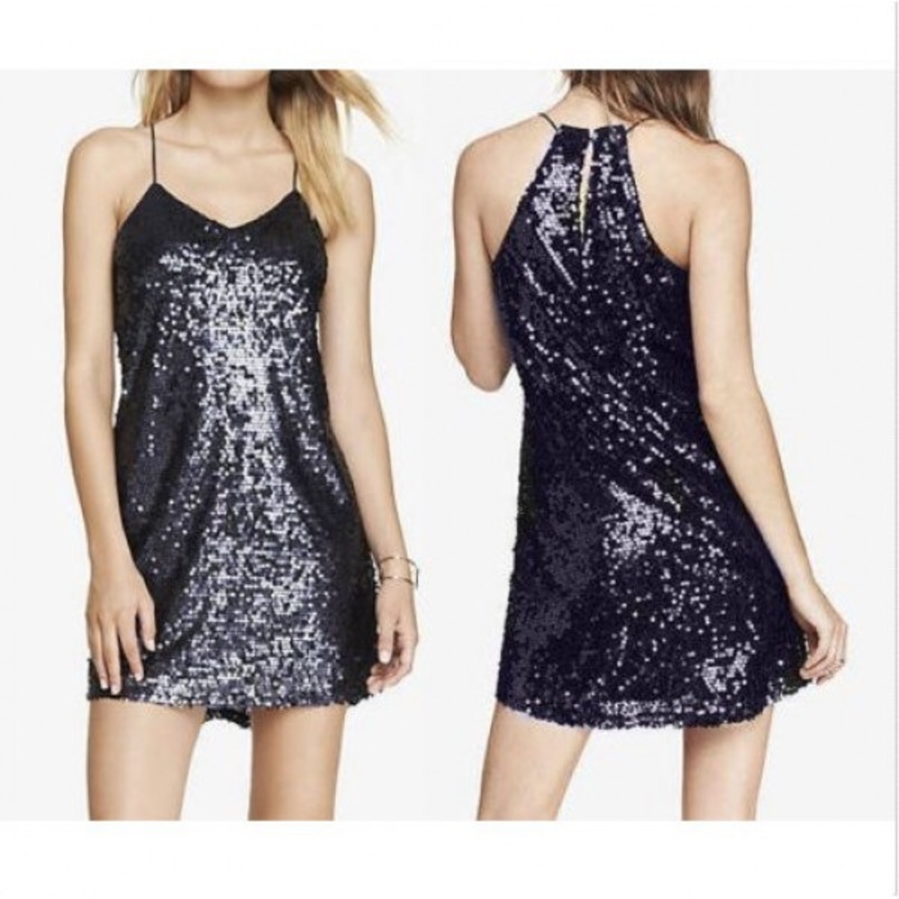 Express sexy night out navy sequin dress
