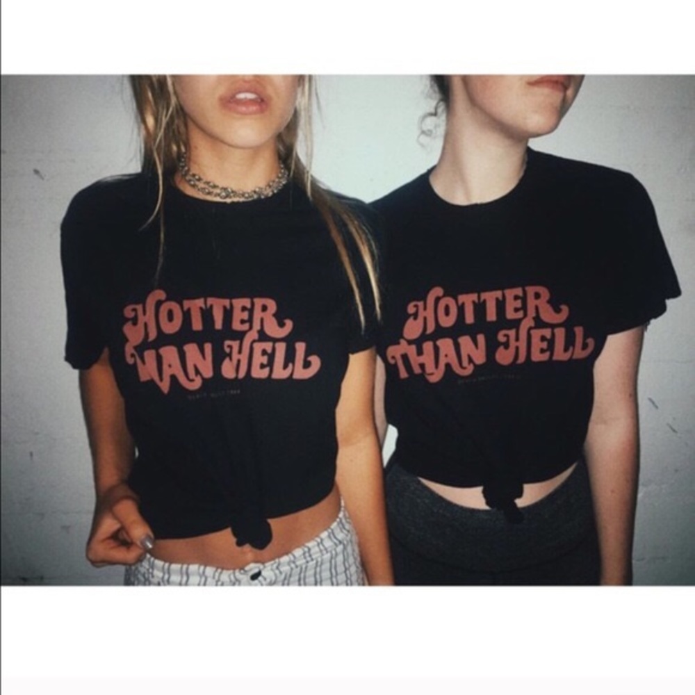 Brandy Melville Hotter than Hell Black Tshirt