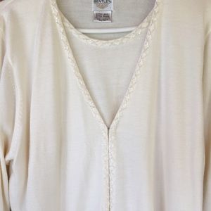 XL cream color sweater with pearl trim.
