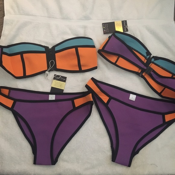 Hipster Style, Neoprene Color Block Strapless Biki - Picture 3 of 3