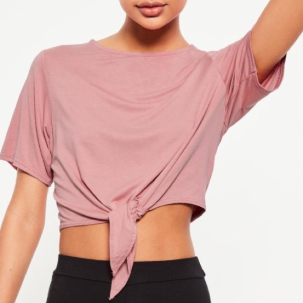 1 left! NWT MISSGUIDED PINK FRONT TIE KEEP UP TOP - Picture 2 of 4