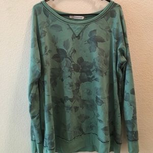 Green, floral, long sleeve shirt/sweater