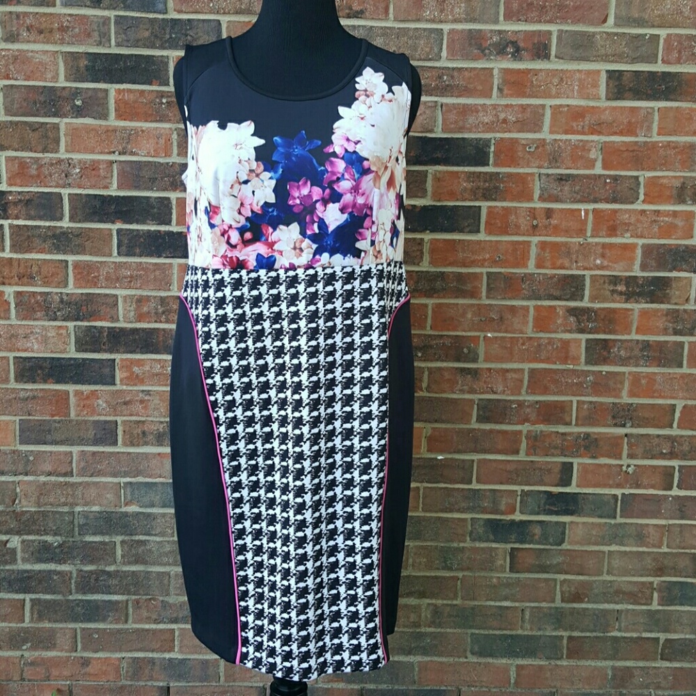 Lane Bryant Houndstooth Floral Sheath Dress