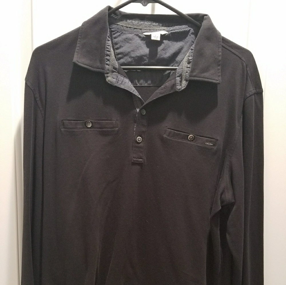 MEN'S Calvin Klein Long Sleeve Polo Dress Shirt