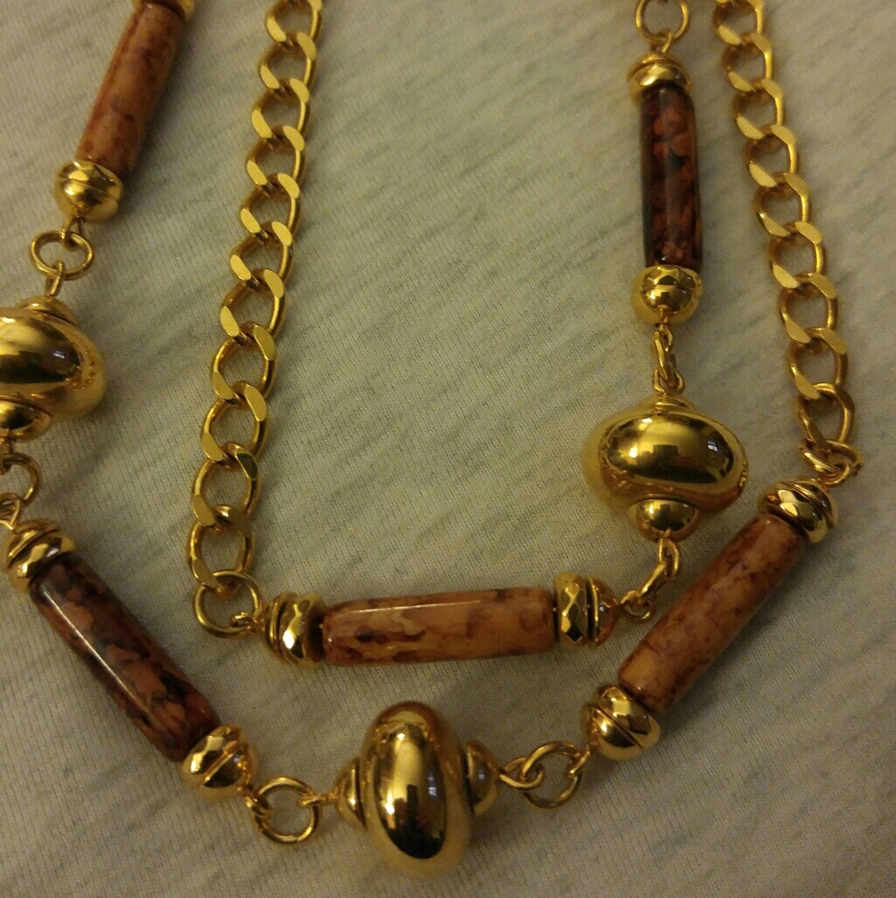 Gold and enamel necklace 38"