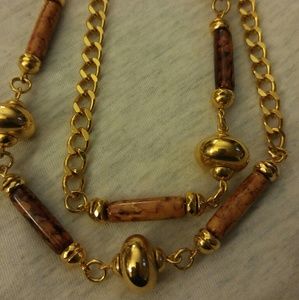 Gold and enamel necklace 38"