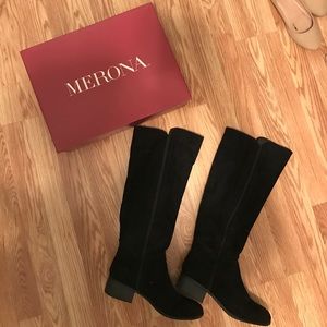Black faux suede boots