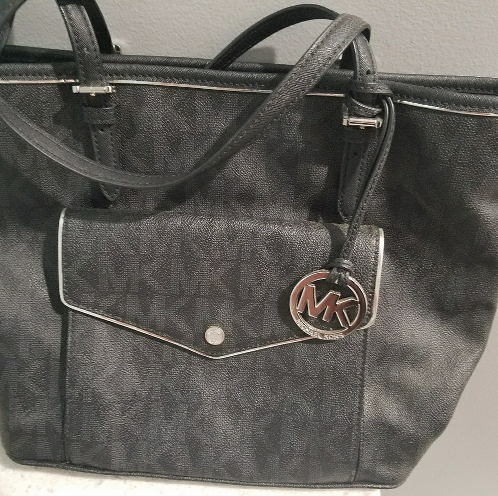 Michael Kors black and silver purse- large