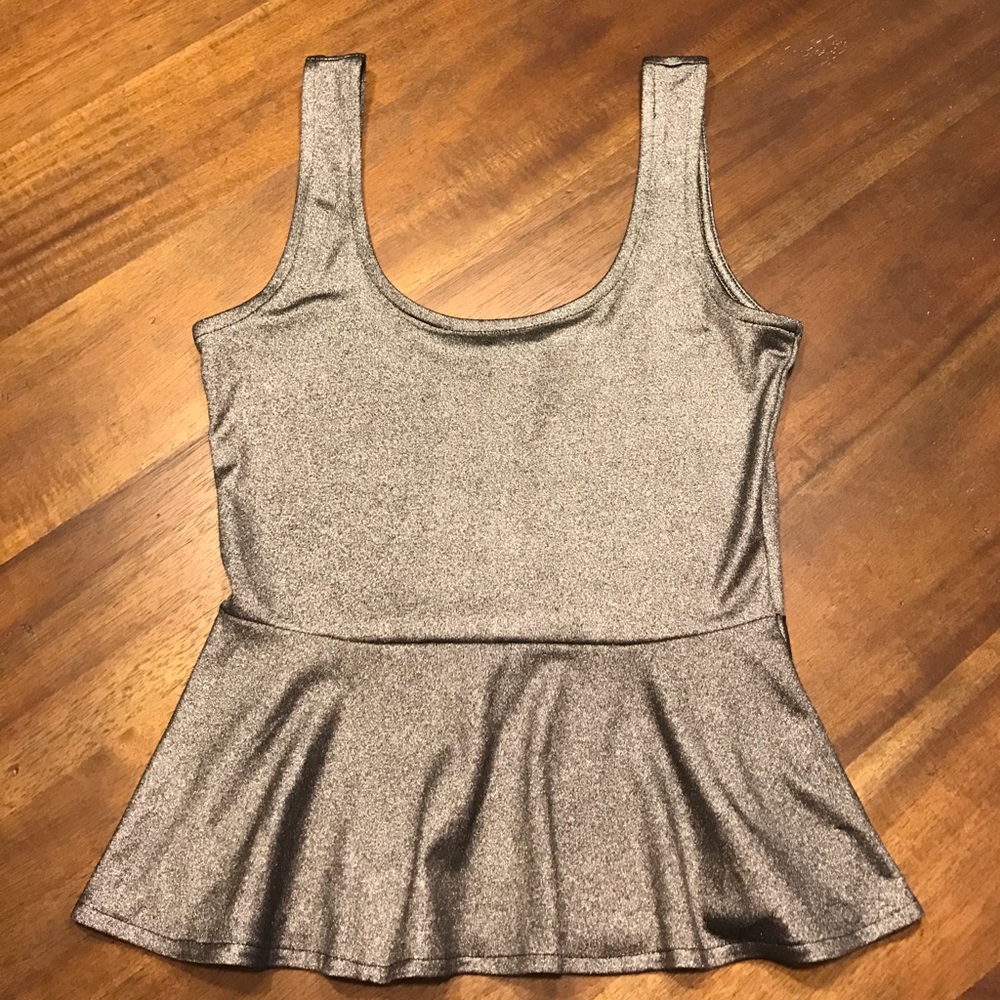 BEBE silver peplum top size xs