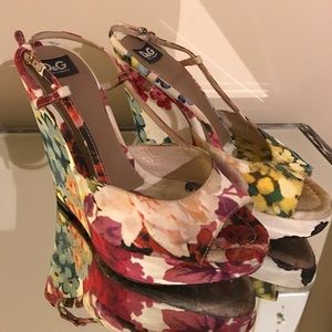 Dolce Gabbana Floral  Peep Toe Wedges