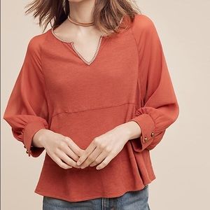 NWT! Anthropologie Rust Blouse w/Sheer Sleeves