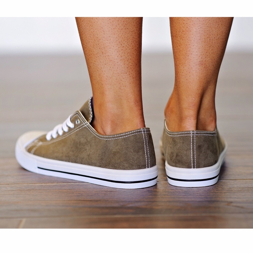 ❗️CLEARANCE ❗️Dark Olive Suede Sneakers - Picture 2 of 3