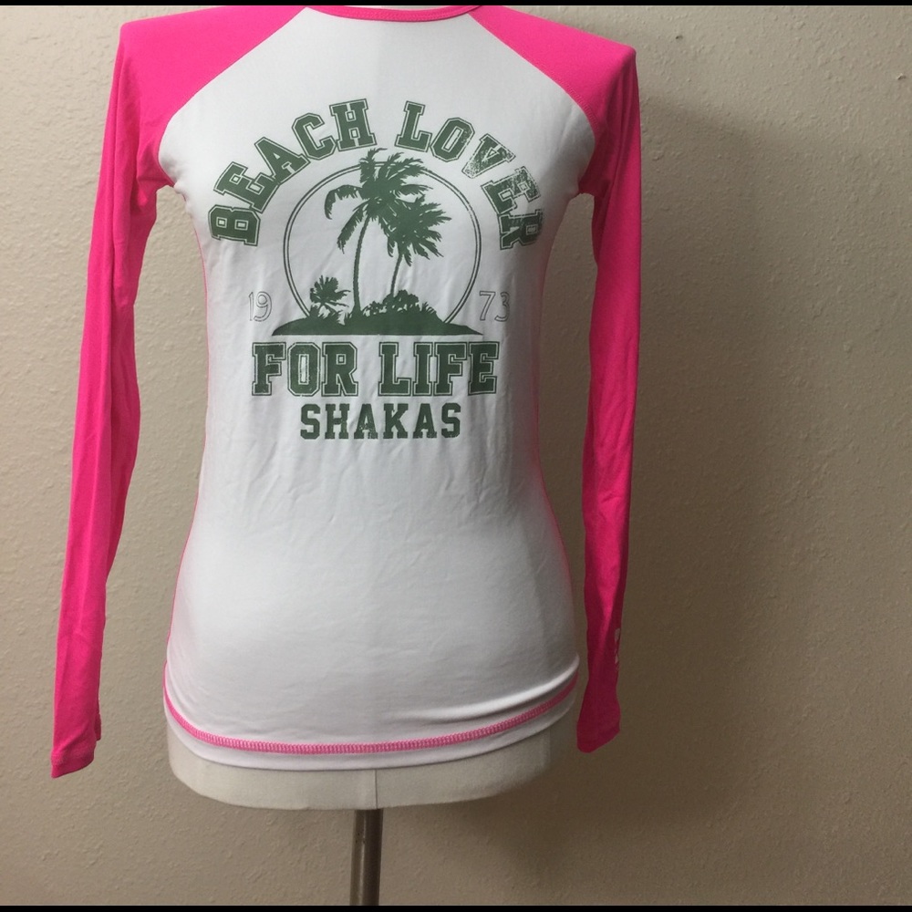 Billabong pink and white surf shirt/rash guard.