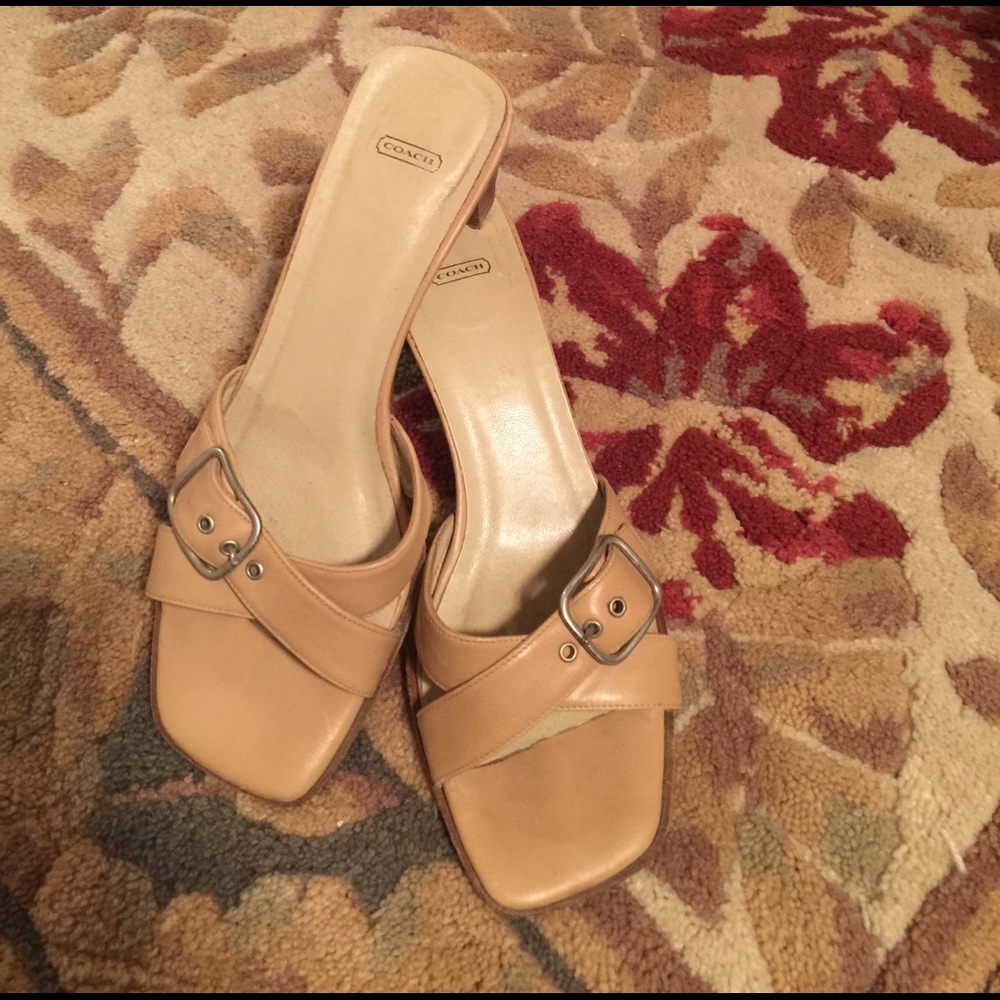 Tan COACH Low Heeled Slides in Good Used Condition