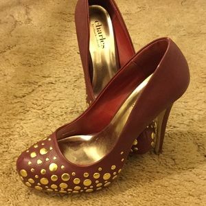 Maroon, studded, leather pump